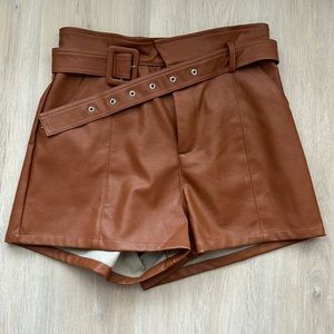 NWOT Altard State Size S Cognac Leather Shorts w/Belt